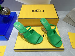 FENDI FIRST 95 MM HIGH-HEELED SANDAL IN EMERAKD GREEN LAMBSKIN GOLD HARDWARE