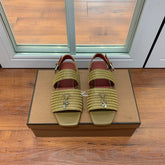 LP RAFFIA CHARMS STRAP FLATS SANDAL OLIVE CALFSKIN