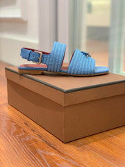 LP RAFFIA CHARMS STRAP FLATS SANDAL SKY CALFSKIN