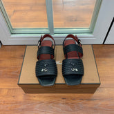 LP RAFFIA CHARMS STRAP FLATS SANDAL BLACK CALFSKIN