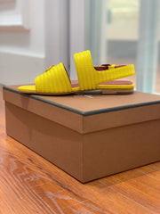 LP RAFFIA CHARMS STRAP FLATS SANDAL LEMON CALFSKIN