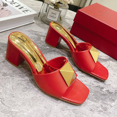 ONE STUD HEELED MULE 60 MM IN CHERRY RED CALFSKIN