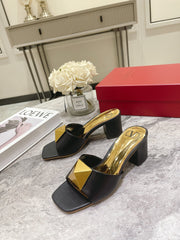 ONE STUD HEELED MULE 60 MM IN BLACK CALFSKIN