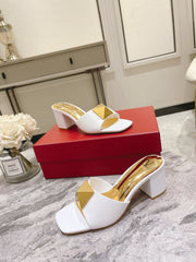 ONE STUD HEELED MULE 60 MM IN WHITE CALFSKIN