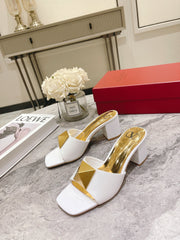 ONE STUD HEELED MULE 60 MM IN WHITE CALFSKIN