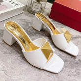 ONE STUD HEELED MULE 60 MM IN WHITE CALFSKIN