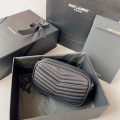 LOU MINI CAMERA BAG 19 IN BLACK CAVIAR PATTERN CALFSKIN BLACK HARDWARE