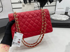 CC 25 CLASSIC SMALL DOUBLE FLAP BAG IN CHERRY RED CALFSKIN WITH STRAP