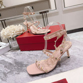 HIGH HEEL 6 CM SANDAL IN PEACHY PINK LAMBSKIN WITH STUDS