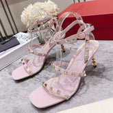 HIGH HEEL 6 CM SANDAL IN LIGHT PINK LAMBSKIN WITH STUDS