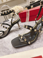 HIGH HEEL 6 CM SANDAL IN BLACK LAMBSKIN WITH STUDS