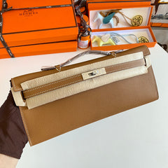 KELLY CUT 31 IN BRONZE BROWN CALFSKIN WITH SILVER HARDWARE