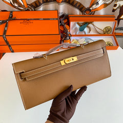 KELLY CUT 31 IN BRONZE BROWN CALFSKIN WITH GOLD HARDWARE