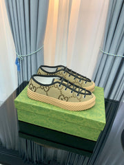 GG UNIQUE SNEAKER THICK-SOLE STRAW COLOR CANVAS