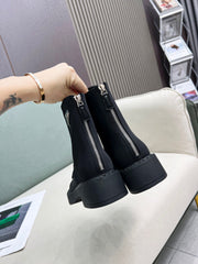 LACE-UP ANKLE BOOTS IN BLACK DENIM AND SHEEPSKIN LINING