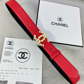CC 30MM BELT IN CHERRY RED SMOOTH CALFSKIN WITH GOLD HARDWARE