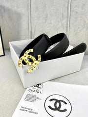 CC 30MM BELT IN BLACK SMOOTH CALFSKIN WITH GOLD HARDWARE