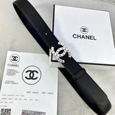 CC 30MM BELT IN BLACK SMOOTH CALFSKIN WITH SILVER HARDWARE