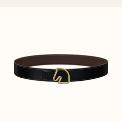 BOUCLE BELT BUCKLE & REVERSIBLE CHOCOLATE BROWN AND BLACK LEATHER STRAP 38MM GOLD HARDWARE