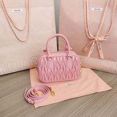 ARCADIE MATELASSÉ NAPPA SMALL BAG 19 IN FLAMINGO PINK LAMBSKIN GOLD HARDWARE