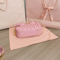 ARCADIE MATELASSÉ NAPPA SMALL BAG 19 IN FLAMINGO PINK LAMBSKIN GOLD HARDWARE
