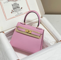 KELLY MINI 20 BAG IN BABY PINK CALFSKIN WITH GOLD HARDWARE
