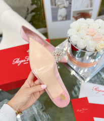 EFFLORESCENCE POINTED-TOE PUMPS IN YOUR PINK SATIN WITH CRYSTAL BUCKLE