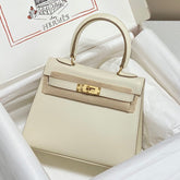 KELLY MINI 20 BAG IN WHITE CALFSKIN WITH GOLD HARDWARE