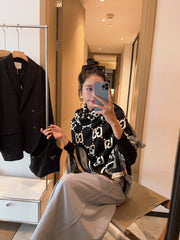 SQUARE SCARF 140 CM IN BLACK MIX WHITE SILK CASHMERE 401511