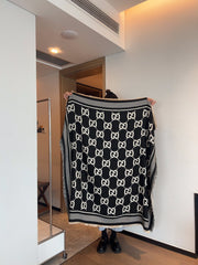 SQUARE SCARF 140 CM IN BLACK MIX WHITE SILK CASHMERE 401511