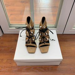 BALMAIN 25S HIGH HEELS 95MM IN LIGHT BROWN SUEDE WITH PEARL