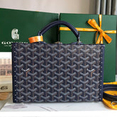 GRAND HÔTEL TRUNK BAG 24 IN NAVY BLUE GOYARDINE CANVAS AND CALFSKIN