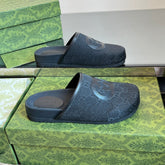 INTERLOCKING G MULE IN BLACK MONOGRAM CANVAS AND LEATHER