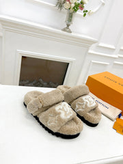 DAD SANDAL MULE IN WHEAT TAN MIX WHITE FLEECE