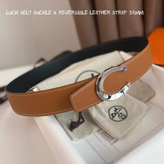 LUCK BELT BUCKLE & REVERSIBLE GINGER ORANGE AND BLACK LEATHER STRAP 38MM SILVER HARDWARE