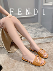 FENDI BAGUETTE SLIDES IN COPPER BROWN LAMBSKIN