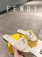 FENDI BAGUETTE SLIDES IN WHITE LAMBSKIN