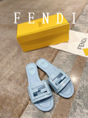 FENDI BAGUETTE SLIDES IN BABY BLUE LAMBSKIN