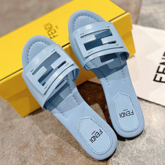 FENDI BAGUETTE SLIDES IN BABY BLUE LAMBSKIN
