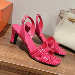 SLINGBACK ETERNITE 75 PINK LAMBSKIN AND CROCODILE LEATHER