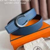 LUCK BELT BUCKLE & REVERSIBLE NAVY BLUE LEATHER STRAP 38MM BLACK HARDWARE