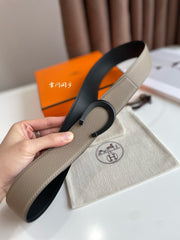 LUCK BELT BUCKLE & REVERSIBLE KHAKI BROWN LEATHER STRAP 38MM BLACK HARDWARE