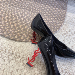 OPYUM RED HEEL PUMPS IN BLACK GLOSSY CALFSKIN