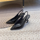 OPYUM BLACK HEEL SLINGBACK PUMPS IN BLACK GLOSSY CALFSKIN