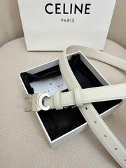 CELINE 25S TRIOMPHE 25MM BELT IN WHITE CALFSKIN SILVER HARDWARE