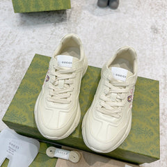 GG RHYTON TRAINER WHITE LAMBSKIN WITH FOX ICON