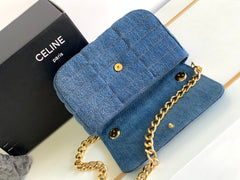 DENIM LEATHER 24 CHAIN SHOUDER BAG