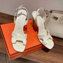 SLINGBACK ETERNITE 105 WHITE LAMBSKIN AND CROCODILE LEATHER