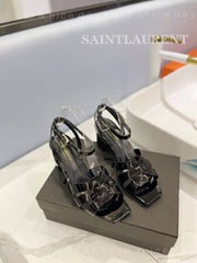 SL TRIBUTE SANDAL GLOSSY BLACK CALFSKIN
