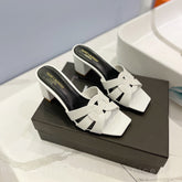 SL TRIBUTE MULES WHITE CALFSKIN